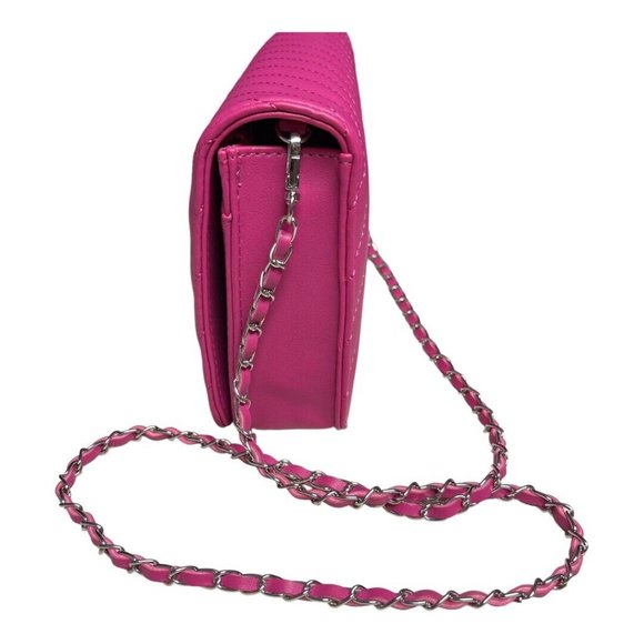 Badgley Mischka Studio Crossbody Purse Hot Pink Quilted Faux Leather Chain NEW - Picture 3 of 16